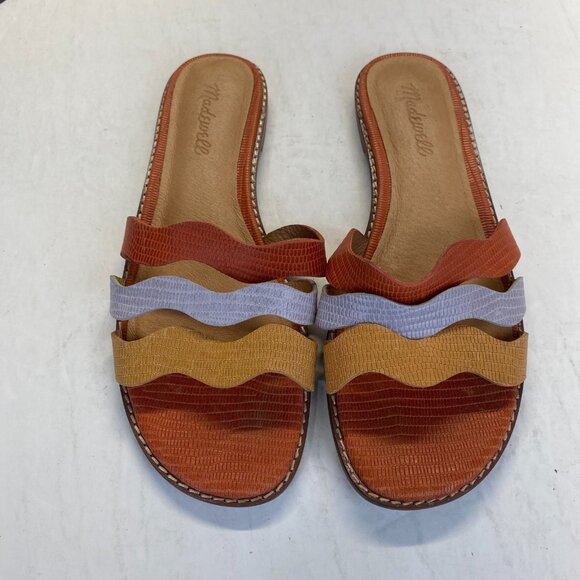 Madewell Slide Flat Sandal Embossed Leather Triple Straps Size 7.5,Comfort - Picture 3 of 12